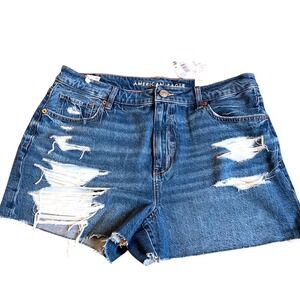 American Eagle Mom Shorts Womens 10 30W Strigid High Rise Distressed Medium Wash